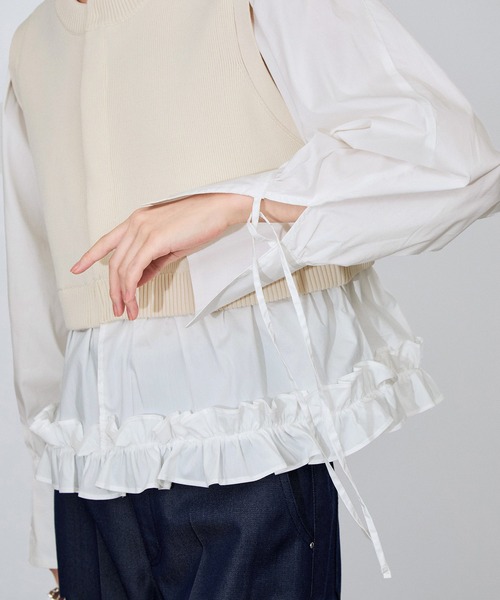 ADAM ET ROPE'(アダムエロペ)の「【サステナブル】パフスリーブニットコンビカーディガン(カーディガン/ボレロ・レディース・ブラック/キナリ・FREE)」の7枚目の写真