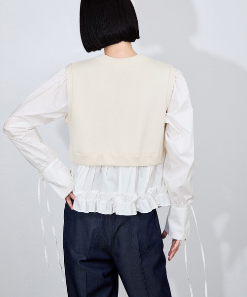 ADAM ET ROPE'(アダムエロペ)の「【サステナブル】パフスリーブニットコンビカーディガン(カーディガン/ボレロ・レディース・ブラック/キナリ・FREE)」の8枚目の写真