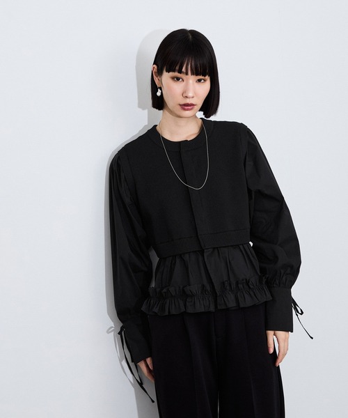 ADAM ET ROPE'(アダムエロペ)の「【サステナブル】パフスリーブニットコンビカーディガン(カーディガン/ボレロ・レディース・ブラック/キナリ・FREE)」の9枚目の写真