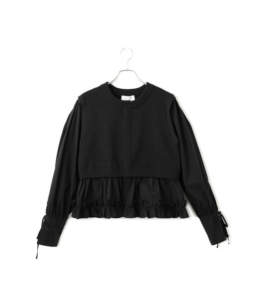 ADAM ET ROPE'(アダムエロペ)の「【サステナブル】パフスリーブニットコンビカーディガン(カーディガン/ボレロ・レディース・ブラック/キナリ・FREE)」の21枚目の写真