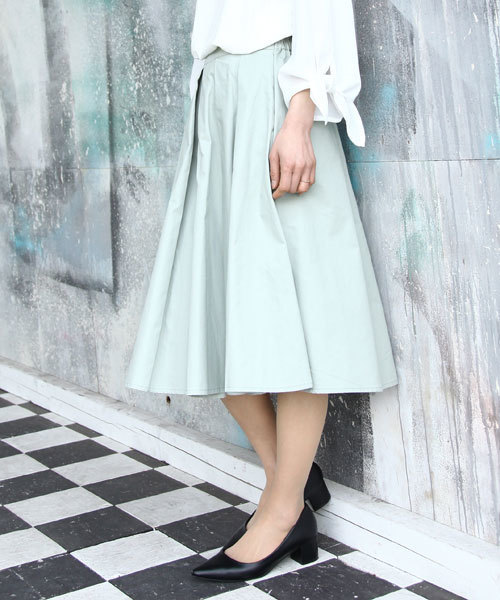 rps（アールピーエス）の「ウエストタックフレアースカート（スカート・レディース・ブラック/カーキ/キャメル/ボルドー/ダークグリーン/マスタード/グレイッシュベージュ/ネイビー/ピンク/ミント/グレー・M）」の6枚目の写真