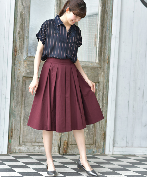 rps（アールピーエス）の「ウエストタックフレアースカート（スカート・レディース・ブラック/カーキ/キャメル/ボルドー/ダークグリーン/マスタード/グレイッシュベージュ/ネイビー/ピンク/ミント/グレー・M）」の11枚目の写真