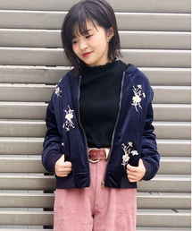 ベロア花柄中綿刺繍ブルゾン