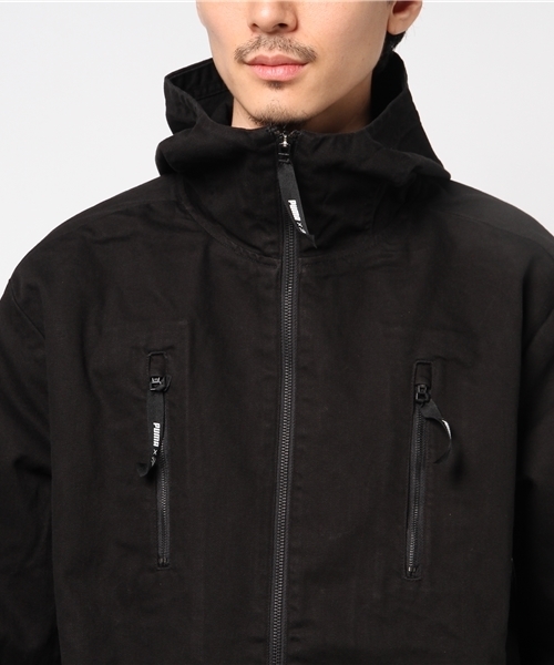 中古PUMA × NATURELロゴテーピングハイネックフードデニムコートXS PUMA × NATUREL（プーマ × ナチュレル）の「PUMA X NATUREL DENIM