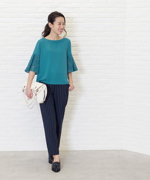 NATURAL BEAUTY BASIC（ナチュラルビューティーベーシック）の「◆カットジャガードブラウス【セットアップ対応商品】（シャツ/ブラウス・レディース・ホワイト系その他/ネイビー/グリーン・MEDIUM/SMALL）」の9枚目の写真