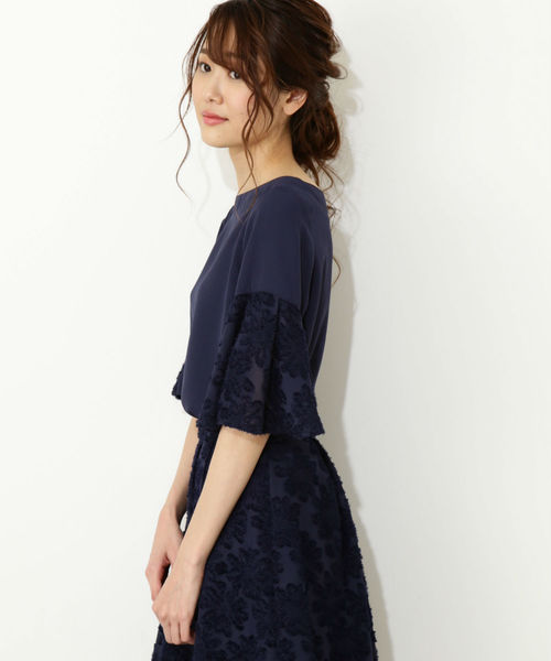 NATURAL BEAUTY BASIC（ナチュラルビューティーベーシック）の「◆カットジャガードブラウス【セットアップ対応商品】（シャツ/ブラウス・レディース・ホワイト系その他/ネイビー/グリーン・MEDIUM/SMALL）」の4枚目の写真