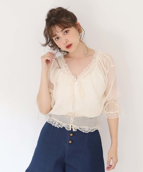 one after another NICE CLAUP(ワンアフターアナザーナイスクラップ)の「ヴィンテージ羽織りブラウス(シャツ/ブラウス・レディース・ブラック/ベージュ/オフホワイト・FREE)」の2枚目の写真