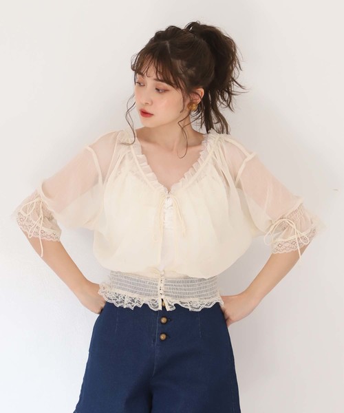 one after another NICE CLAUP(ワンアフターアナザーナイスクラップ)の「ヴィンテージ羽織りブラウス(シャツ/ブラウス・レディース・ブラック/ベージュ/オフホワイト・FREE)」の9枚目の写真