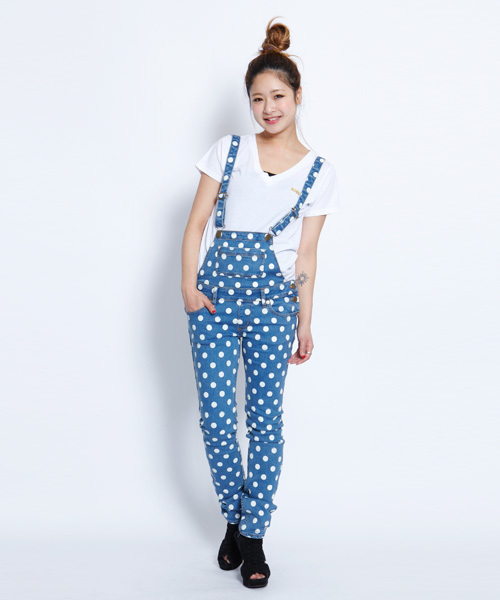 X-girl（エックスガール）の「POLKA DOT SKINNY SALOPETTES 