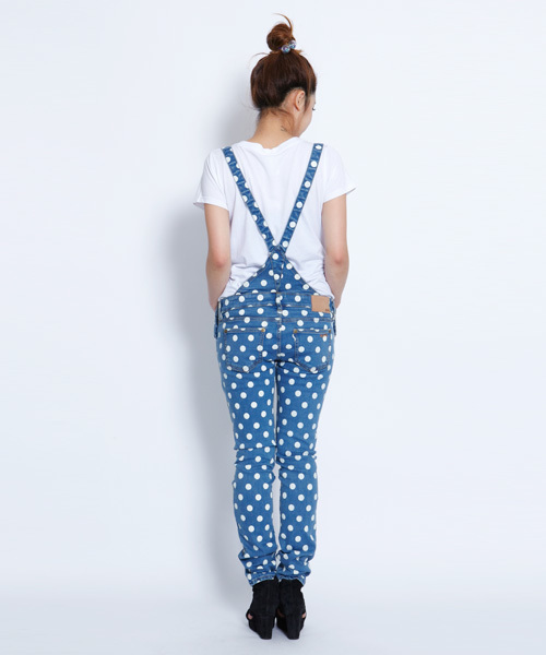 X-girl（エックスガール）の「POLKA DOT SKINNY SALOPETTES