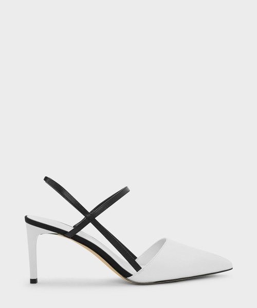 CHARLES & KEITH(チャールズ & キース)の「コントラストティーバースリングバックヒール / CONTRAST T-BAR SLINGBACK HEELS(パンプス・レディース・ホワイト/ブラック/イエロー・22.5cm/23cm/23.5cm/24.5cm/25cm/25.5cm)」の1枚目の写真