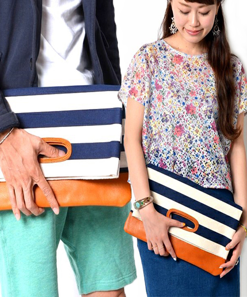 SHIPS（シップス）の「AMIACALVA for SHIPS: パターン/キャンバス×栃木レザー 二つ折り/クラッチバッグ■（クラッチバッグ・メンズ・カモフラージュ/マルチ/ホワイト系その他/ネイビー/その他/ブルー・ONE SIZE）」の3枚目の写真