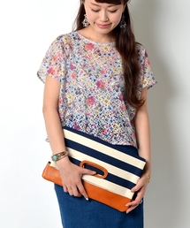 SHIPS | AMIACALVA for SHIPS: パターン/キャンバス×栃木レザー 二つ折り/クラッチバッグ■(クラッチバッグ)