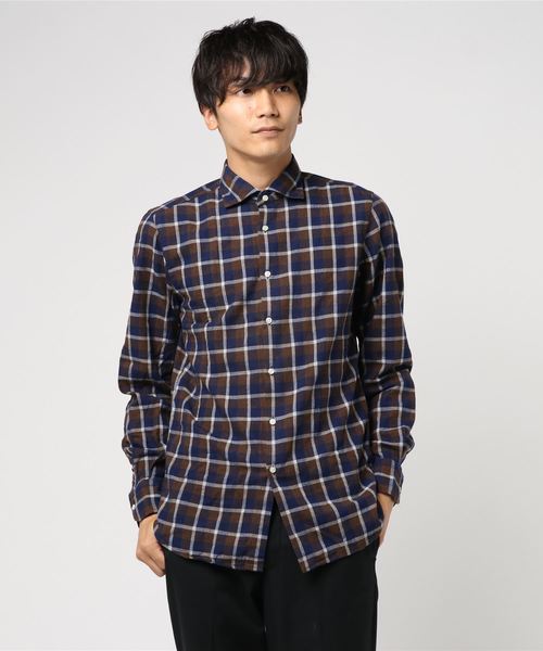 GUY ROVER(ギローバー)の「GUY ROVER ワイドカラー チェックネルシャツ(シャツ/ブラウス・メンズ・ブルー系その他・S/M/XS)」の1枚目の写真