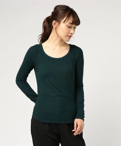 three dots(スリードッツ)の「レーヨンリブ オープンネック(Tシャツ/カットソー・レディース・ホワイト/ブラック/ネイビー/グリーン/ボルドー・SMALL/MEDIUM)」の4枚目の写真