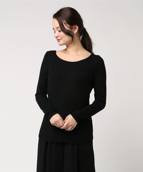 three dots(スリードッツ)の「レーヨンリブ オープンネック(Tシャツ/カットソー・レディース・ホワイト/ブラック/ネイビー/グリーン/ボルドー・SMALL/MEDIUM)」の3枚目の写真