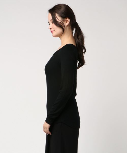 three dots(スリードッツ)の「レーヨンリブ オープンネック(Tシャツ/カットソー・レディース・ホワイト/ブラック/ネイビー/グリーン/ボルドー・SMALL/MEDIUM)」の6枚目の写真