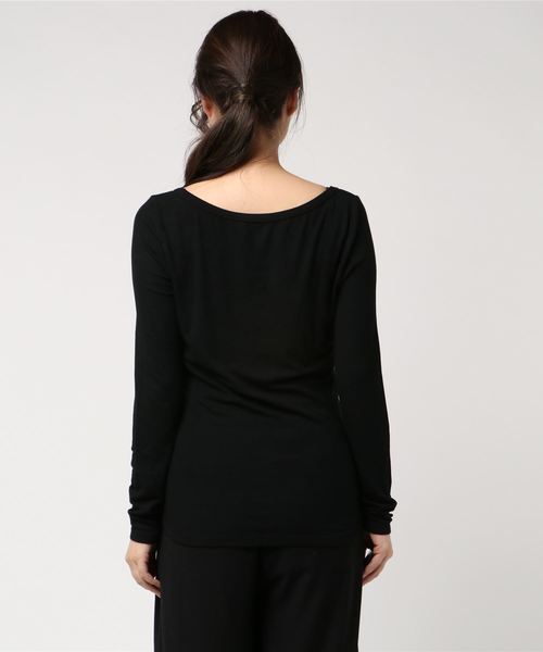 three dots(スリードッツ)の「レーヨンリブ オープンネック(Tシャツ/カットソー・レディース・ホワイト/ブラック/ネイビー/グリーン/ボルドー・SMALL/MEDIUM)」の7枚目の写真