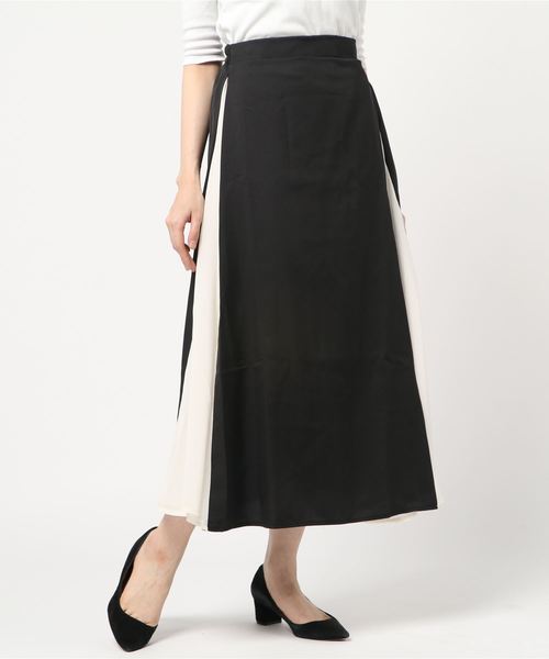 STYLEBLOCK（スタイルブロック）の「シフォン切替ロングフレアスカート（スカート・レディース・ブラック系その他/ホワイト系その他/グリーン系その他/ブラウン系その他・M）」の2枚目の写真