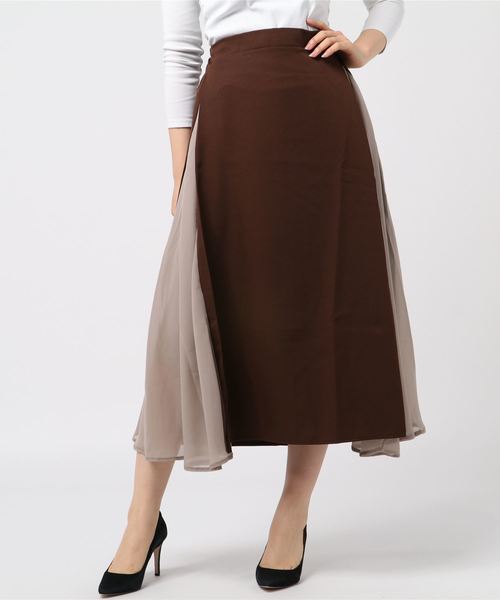STYLEBLOCK（スタイルブロック）の「シフォン切替ロングフレアスカート（スカート・レディース・ブラック系その他/ホワイト系その他/グリーン系その他/ブラウン系その他・M）」の3枚目の写真