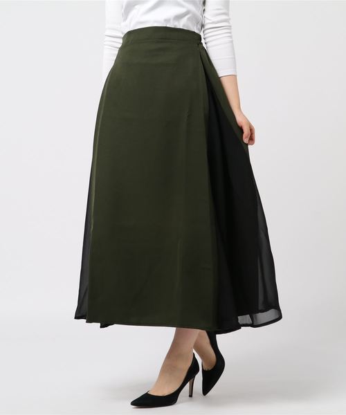 STYLEBLOCK（スタイルブロック）の「シフォン切替ロングフレアスカート（スカート・レディース・ブラック系その他/ホワイト系その他/グリーン系その他/ブラウン系その他・M）」の4枚目の写真