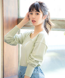 アシンメトリーデザインスプリングニットトップス