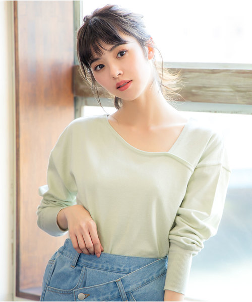 KOBE LETTUCE（コウベレタス）の「アシンメトリーデザインスプリングニットトップス（ニット/セーター・レディース・アイボリー/ベージュ/ミント/パープル/ブラック・FREE）」の16枚目の写真