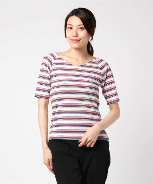 MEW'S REFINED CLOTHES(ミューズリファインドクローズ)の「前後2WAYリブカットソー(Tシャツ/カットソー)」|ラベンダー