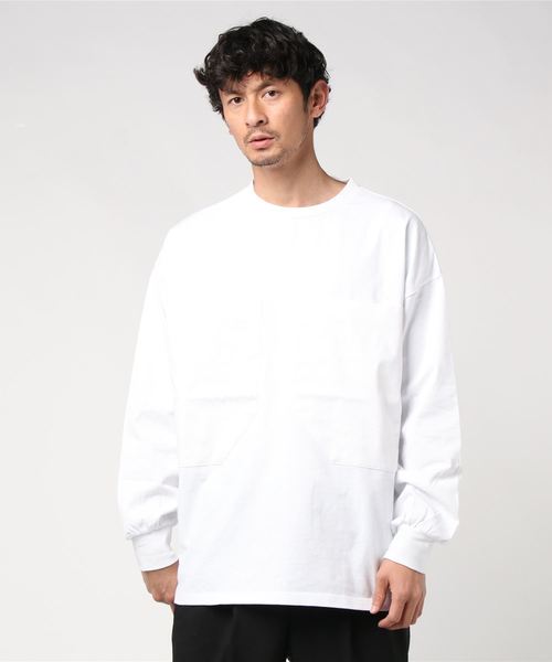 SUPERTHANKS(スーパーサンクス)の「ビッグシルエットパッチポケットロングTシャツ ロンT(ユニセックス)(Tシャツ/カットソー・メンズ・ホワイト/ブラック/ホワイト系その他/ブラック系その他・SMALL/MEDIUM/LARGE)」の2枚目の写真