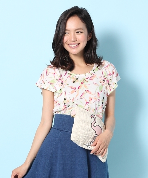 Heather(ヘザー)の「フラワーBIGTシャツ半袖 548705(Tシャツ/カットソー・レディース・アイボリー/ライトイエロー/ネイビー・FREE)」の1枚目の写真