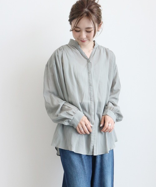 AMERICAN HOLIC(アメリカンホリック)の「スキッパーバックギャザー長袖シャツ *〇(シャツ/ブラウス・レディース・ブラック/ベージュ/オフホワイト/ピンク/ライトカーキ・M/L)」の4枚目の写真