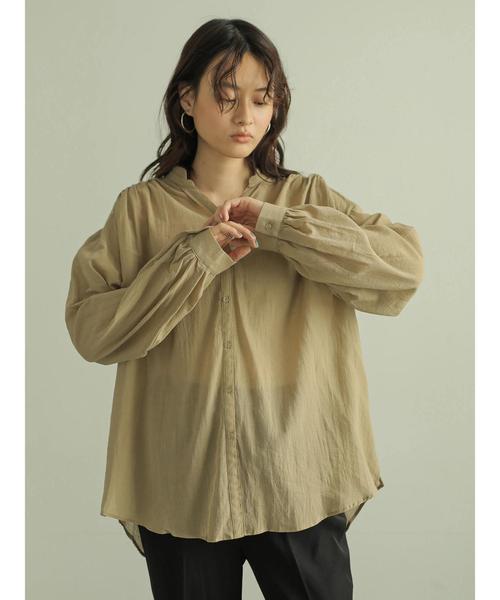 AMERICAN HOLIC(アメリカンホリック)の「スキッパーバックギャザー長袖シャツ *〇(シャツ/ブラウス・レディース・ブラック/ベージュ/オフホワイト/ピンク/ライトカーキ・M/L)」の3枚目の写真