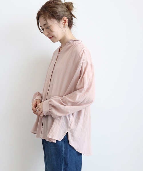 AMERICAN HOLIC(アメリカンホリック)の「スキッパーバックギャザー長袖シャツ *〇(シャツ/ブラウス・レディース・ブラック/ベージュ/オフホワイト/ピンク/ライトカーキ・M/L)」の5枚目の写真