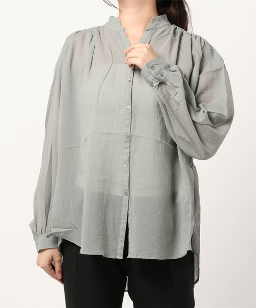 AMERICAN HOLIC(アメリカンホリック)の「スキッパーバックギャザー長袖シャツ *〇(シャツ/ブラウス・レディース・ブラック/ベージュ/オフホワイト/ピンク/ライトカーキ・M/L)」の6枚目の写真