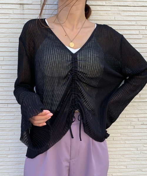 CLEA(クレア)の「ドロストシアーニット(ニット/セーター・レディース・ブラック/ベージュ/グレイッシュベージュ/ホワイト・FREE)」の5枚目の写真