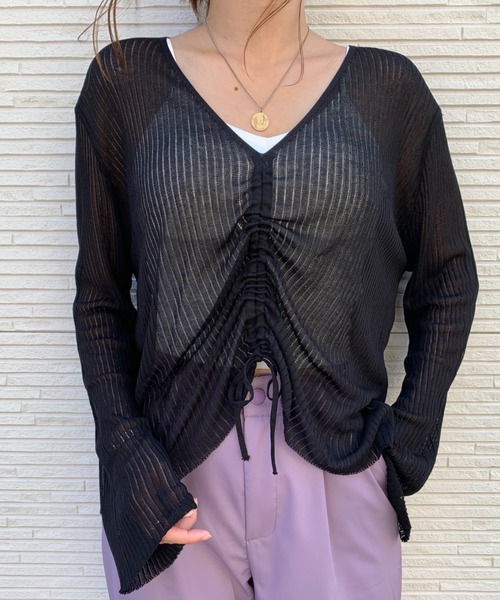 CLEA(クレア)の「ドロストシアーニット(ニット/セーター・レディース・ブラック/ベージュ/グレイッシュベージュ/ホワイト・FREE)」の6枚目の写真