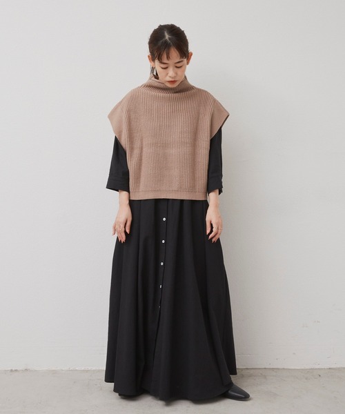 Libra Cue（リブラ キュー）の「2020AW / ワイドスリーブニットベスト（ベスト・レディース・ブラック/ベージュ・FREE）」の7枚目の写真