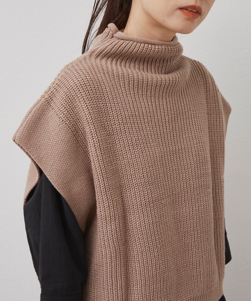 Libra Cue（リブラ キュー）の「2020AW / ワイドスリーブニットベスト（ベスト・レディース・ブラック/ベージュ・FREE）」の5枚目の写真