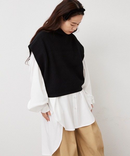 Libra Cue（リブラ キュー）の「2020AW / ワイドスリーブニットベスト（ベスト・レディース・ブラック/ベージュ・FREE）」の15枚目の写真