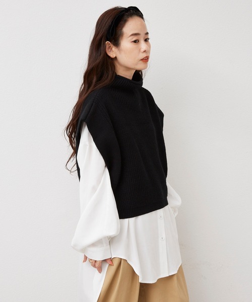 Libra Cue（リブラ キュー）の「2020AW / ワイドスリーブニットベスト（ベスト・レディース・ブラック/ベージュ・FREE）」の6枚目の写真