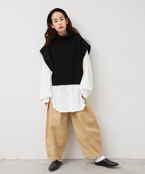 Libra Cue（リブラ キュー）の「2020AW / ワイドスリーブニットベスト（ベスト・レディース・ブラック/ベージュ・FREE）」の11枚目の写真