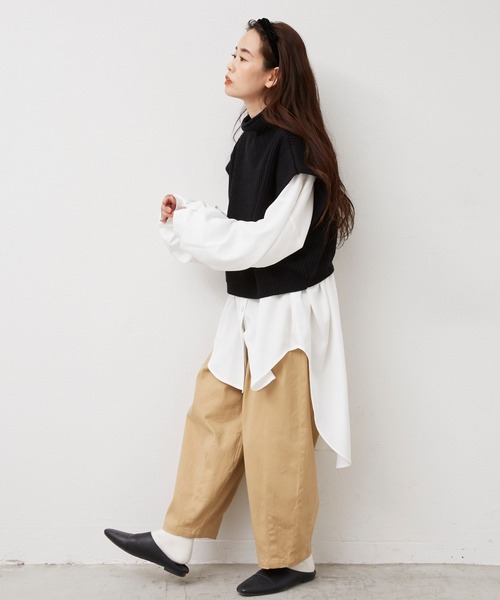 Libra Cue（リブラ キュー）の「2020AW / ワイドスリーブニットベスト（ベスト・レディース・ブラック/ベージュ・FREE）」の9枚目の写真