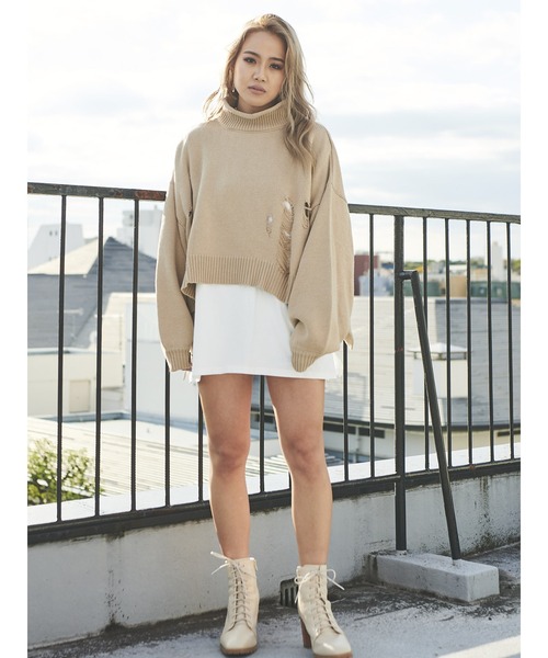 エゴイスト EGOIST ダメージレイヤードニットトップ （BEIGE） エゴイスト EGOIST レイヤード風ダメージニットTOP （BEIGE