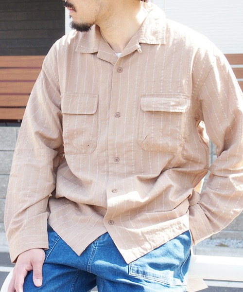 grn（ジーアールエヌ）の「◇RAYONMIXLOOSESHIRT ｺｯﾄﾝ×ﾘﾈﾝ×ﾚｰﾖﾝﾋﾞｯｸｼﾙｴｯﾄｵｰﾊﾞｰｼｬﾂ（シャツ/ブラウス・メンズ・ホワイト/ブラック/ベージュ/ブルー/グリーン・M/L）」の4枚目の写真
