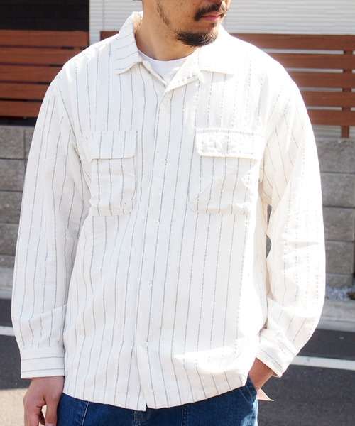 grn（ジーアールエヌ）の「◇RAYONMIXLOOSESHIRT ｺｯﾄﾝ×ﾘﾈﾝ×ﾚｰﾖﾝﾋﾞｯｸｼﾙｴｯﾄｵｰﾊﾞｰｼｬﾂ（シャツ/ブラウス・メンズ・ホワイト/ブラック/ベージュ/ブルー/グリーン・M/L）」の2枚目の写真