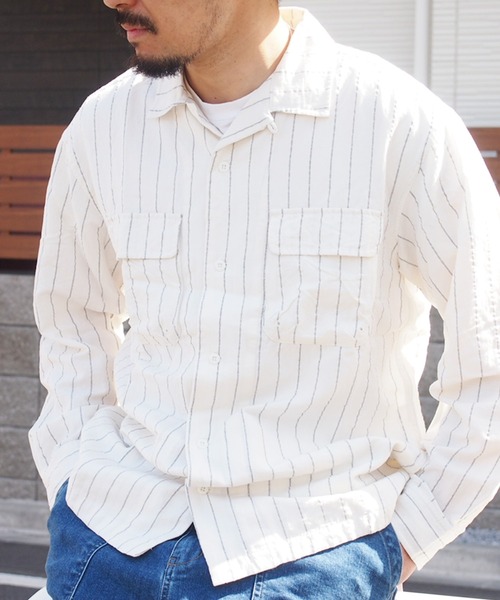 grn（ジーアールエヌ）の「◇RAYONMIXLOOSESHIRT ｺｯﾄﾝ×ﾘﾈﾝ×ﾚｰﾖﾝﾋﾞｯｸｼﾙｴｯﾄｵｰﾊﾞｰｼｬﾂ（シャツ/ブラウス・メンズ・ホワイト/ブラック/ベージュ/ブルー/グリーン・M/L）」の6枚目の写真