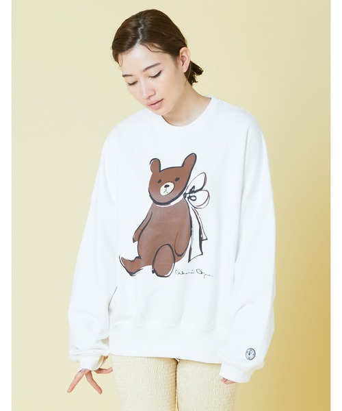 Little sunny bite（リトルサニーバイト）の「ogura akane x little sunny bite Bear sweat top（スウェット・レディース・ホワイト/オレンジ/キナリ・FREE）」の2枚目の写真
