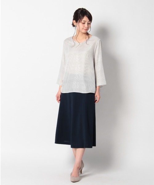 fleur by mint breeze(フルールバイミントブリーズ)の「【M~5L】裾フレア スカート(スカート・レディース・ネイビー/サックスブルー/イエロー・5L/L/3L/LL/M/4L)」の4枚目の写真