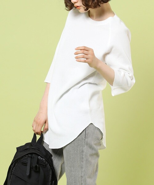 FREAK'S STORE(フリークスストア)の「ワッフル5分袖プルオーバー(Tシャツ/カットソー・レディース・ブラック/その他/ブルーグリーン/ブルー/オフホワイト・フリ-)」の1枚目の写真