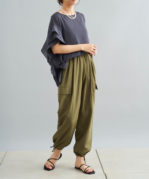 DouDou（ドゥドゥ）の「テンセル混カーゴパンツ（その他パンツ・レディース・カーキ/オフホワイト・FREE）」の14枚目の写真